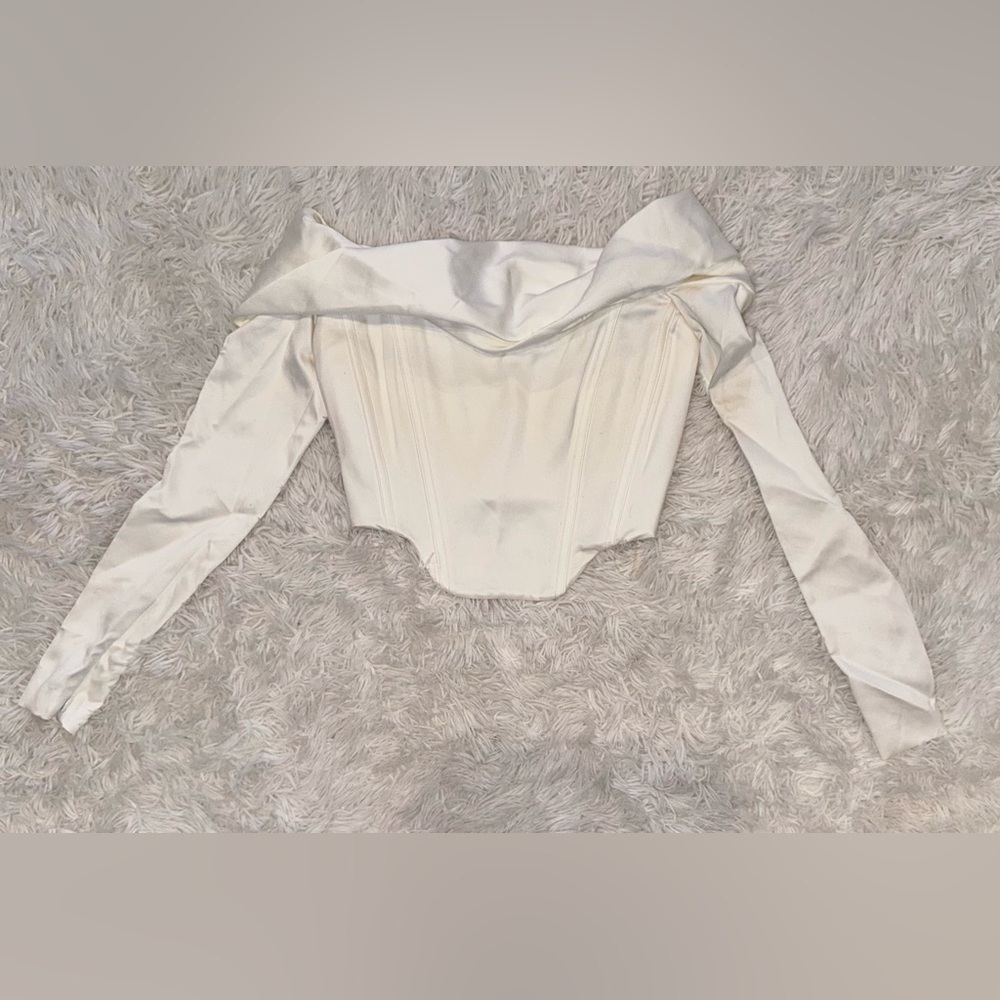 NWOT House of CB Evita Ivory Satin Off Shoulder Draped Corset Top Sz S - Picture 6 of 8